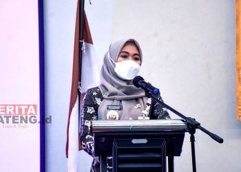 Bupati Demak, Eisti’anah saat sambutan Sosialisasi Bantuan Keuangan Khusus (BKK). (Dok. Kominfo Demak)