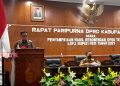 Dewan Ingin Pemkab Pati Perhatikan Bidang Tenaga Kerja 19 Anggota Komisi B DPRD Pati, Narso saat menyampaikan pandangan dewan terhadap LKPJ Bupati Pati Tahun Anggaran 2021. (ARF/Beritajateng.id)