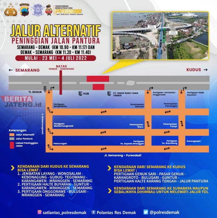 Selama Perbaikan Jalan Pantura, Satlantas Polres Demak Siapkan Jalur Alternatif