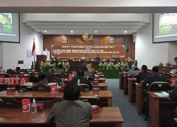 Suasana rapat paripurna DPRD Pati acara penjelasan Raperda tentang Pertanggungjawaban Pelaksanaan APBD Kabupaten Pati tahun anggaran 2021. (ARF/Beritajateng.id)