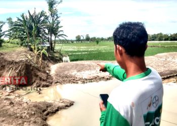 Tanggul Sungai Jajar Baru Grobogan Jebol, Air Rendam 45 Hektare Sawah di Kemloko 2 Kondisi tanggul Sungai Jajar Baru di Desa Kemloko, Kecamatan Godong, Kabupaten Grobogan pada Minggu, 27 November 2022. (Muhamad Ansori/Koran Lingkar)