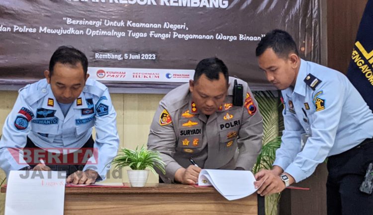 Optimalkan Pengamanan Warga Binaan, Rutan Rembang Jalin MoU dengan Polres Rembang
