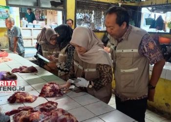 SIDAK: Jajaran Dinas Pertanian dan Pangan (DPP) Kabupaten Kendal saat mengecek kualitas daging sapi di Pasar Tradisional Sukorejo, Kabupaten Kendal, Selasa, 2 April 2024. (Arvian Maulana/Beritajateng.id)