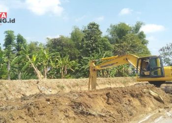 NORMALISASI SUNGAI: Seorang pekerja mengoperasikan alat berat untuk mengeruk sedimentasi sungai di Kecamatan Jakenan, Kabupaten Pati pada Juli 2023. (Setyo Nugroho/Beritajateng.id)