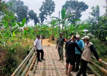 Akibat Ambrol, Jembatan Bambu Dibangun di Pelemgede Pati untuk Akses Warga